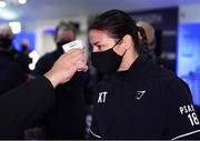 14 November 2020; Katie Taylor has her temprature taken on arrival prior to her Undisputed Female Lightweight Championship bout against Miriam Gutierrez at SSE Wembley Arena in London, England. Photo by Dave Thompson / Matchroom Boxing via Sportsfile