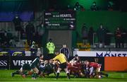 14 November 2020; Connacht signage is seen behind a scrum during the Guinness PRO14 match between Connacht and Scarlets at Sportsground in Galway. Photo by David Fitzgerald/Sportsfile