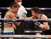 14 November 2020; Katie Taylor, right, and Miriam Gutierrez during their Undisputed Female Lightweight Championship bout at SSE Wembley Arena in London, England. Photo by Mark Robinson / Matchroom Boxing via Sportsfile