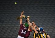 14 November 2020; Niall Burke, left, and Conor Whelan of Galway, behind, in action against Conor Delaney and Cillian Buckley of Kilkenny during the Leinster GAA Hurling Senior Championship Final match between Kilkenny and Galway at Croke Park in Dublin. Photo by Seb Daly/Sportsfile