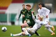 15 November 2020; Liam Scales of Republic of Ireland in action against Kolbeinn Birgir Finnsson of Iceland during the UEFA European U21 Championship Qualifier match between Republic of Ireland and Iceland at Tallaght Stadium in Dublin.  Photo by Harry Murphy/Sportsfile