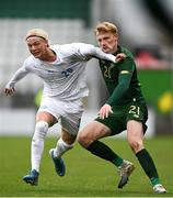 15 November 2020; Liam Scales of Republic of Ireland in action against Kolbeinn Birgir Finnsson of Iceland during the UEFA European U21 Championship Qualifier match between Republic of Ireland and Iceland at Tallaght Stadium in Dublin.  Photo by Harry Murphy/Sportsfile