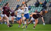 15 November 2020; Cora Courtney of Monaghan in action against Fabienne Cooney of Galway during the TG4 All-Ireland Senior Ladies Football Championship Round 3 match between Galway and Monaghan at Páirc Seán Mac Diarmada in Carrick-on-Shannon, Leitrim. Photo by Sam Barnes/Sportsfile