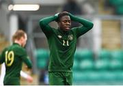 15 November 2020; Michael Obafemi of Republic of Ireland reacts during the UEFA European U21 Championship Qualifier match between Republic of Ireland and Iceland at Tallaght Stadium in Dublin.  Photo by Harry Murphy/Sportsfile