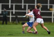 15 November 2020; Cora Courtney of Monaghan in action against Sinéad Burke of Galway during the TG4 All-Ireland Senior Ladies Football Championship Round 3 match between Galway and Monaghan at Páirc Seán Mac Diarmada in Carrick-on-Shannon, Leitrim. Photo by Sam Barnes/Sportsfile
