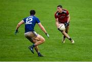 15 November 2020; Jonny Flynn of Down in action against Oisín Kiernan of Cavan during the Ulster GAA Football Senior Championship Semi-Final match between Cavan and Down at Athletic Grounds in Armagh. Photo by Philip Fitzpatrick/Sportsfile