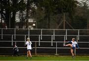 15 November 2020; Ellen McCarron of Monaghan takes a free in front of an empty terrace during the TG4 All-Ireland Senior Ladies Football Championship Round 3 match between Galway and Monaghan at Páirc Seán Mac Diarmada in Carrick-on-Shannon, Leitrim. Photo by Sam Barnes/Sportsfile