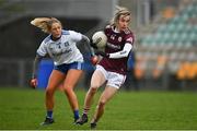 15 November 2020; Tracey Leonard of Galway in action against Aoife McAnespie of Monaghan during the TG4 All-Ireland Senior Ladies Football Championship Round 3 match between Galway and Monaghan at Páirc Seán Mac Diarmada in Carrick-on-Shannon, Leitrim. Photo by Sam Barnes/Sportsfile