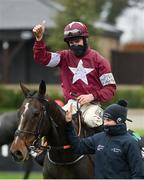 15 November 2020; Jockey Jack Kennedy celebrates as he enters the winners enclosure after riding Abacadabras to victory in the Unibet Morgiana Hurdle at Punchestown Racecourse in Kildare. Photo by Seb Daly/Sportsfile