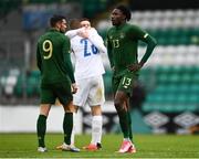 15 November 2020; Joshua Kayode, right, and Troy Parrott of Republic of Ireland look dejected at the full-time whistle the UEFA European U21 Championship Qualifier match between Republic of Ireland and Iceland at Tallaght Stadium in Dublin.  Photo by Harry Murphy/Sportsfile