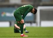 15 November 2020; Danny Mandroiu of Republic of Ireland reacts at the full-time whistle during the UEFA European U21 Championship Qualifier match between Republic of Ireland and Iceland at Tallaght Stadium in Dublin.  Photo by Harry Murphy/Sportsfile