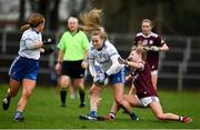 15 November 2020; Jennifer Duffy of Monaghan, supported by team-mate Anita Newell, is tackled by Lynsey Noone of Galway during the TG4 All-Ireland Senior Ladies Football Championship Round 3 match between Galway and Monaghan at Páirc Seán Mac Diarmada in Carrick-on-Shannon, Leitrim. Photo by Sam Barnes/Sportsfile