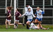 15 November 2020; Ellen McCarron of Monaghan, right, celebrates with Jane Drury, after scoring her side's second goal  during the TG4 All-Ireland Senior Ladies Football Championship Round 3 match between Galway and Monaghan at Páirc Seán Mac Diarmada in Carrick-on-Shannon, Leitrim. Photo by Sam Barnes/Sportsfile