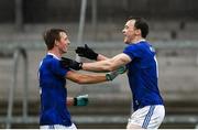 15 November 2020; Gearóid McKiernan, right, and Jason McLoughlin celebrate after the Ulster GAA Football Senior Championship Semi-Final match between Cavan and Down at Athletic Grounds in Armagh. Photo by Dáire Brennan/Sportsfile