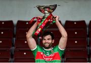 15 November 2020; Mayo captain Aidan O'Shea lifts the Nestor Cup following the Connacht GAA Football Senior Championship Final match between Galway and Mayo at Pearse Stadium in Galway. Photo by Ramsey Cardy/Sportsfile