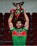 15 November 2020; Mayo captain Aidan O'Shea lifts the Nestor Cup following the Connacht GAA Football Senior Championship Final match between Galway and Mayo at Pearse Stadium in Galway. Photo by Ramsey Cardy/Sportsfile