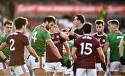 15 November 2020; Galway players protest to referee Sean Hurson as he awards a free kick late in the game during the Connacht GAA Football Senior Championship Final match between Galway and Mayo at Pearse Stadium in Galway. Photo by David Fitzgerald/Sportsfile