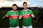15 November 2020; Lee Keegan, right, and Chris Barrett of Mayo celebrate following the Connacht GAA Football Senior Championship Final match between Galway and Mayo at Pearse Stadium in Galway. Photo by David Fitzgerald/Sportsfile