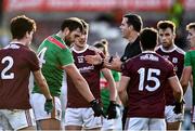 15 November 2020; Galway players react as referee Sean Hurson awards a free kick during the Connacht GAA Football Senior Championship Final match between Galway and Mayo at Pearse Stadium in Galway. Photo by David Fitzgerald/Sportsfile