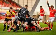 15 November 2020; Gavin Coombes of Munster scores his side's fifth try during the Guinness PRO14 match between Munster and Ospreys at Thomond Park in Limerick. Photo by Diarmuid Greene/Sportsfile
