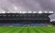 15 November 2020; A general view of action as players contest the throw-in at the start of the second half during the Leinster GAA Football Senior Championship Semi-Final match between Dublin and Laois at Croke Park in Dublin. Photo by Piaras Ó Mídheach/Sportsfile