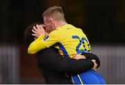 15 November 2020; Dean Byrne, right, and Sam Verdon of Longford Town celebrate with a kiss following the SSE Airtricity League Play-off Final match between Shelbourne and Longford Town at Richmond Park in Dublin. Photo by Harry Murphy/Sportsfile