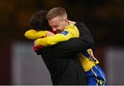 15 November 2020; Dean Byrne, right, and Sam Verdon of Longford Town celebrate following the SSE Airtricity League Play-off Final match between Shelbourne and Longford Town at Richmond Park in Dublin. Photo by Harry Murphy/Sportsfile