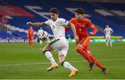 15 November 2020; Robbie Brady of Republic of Ireland in action against Neco Williams of Wales during the UEFA Nations League B match between Wales and Republic of Ireland at Cardiff City Stadium in Cardiff, Wales. Photo by Stephen McCarthy/Sportsfile