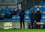 15 November 2020; Dublin manager Dessie Farrell, second from left, alongside selector Darren Daly, left, and linesman Brendan Cawley during the Leinster GAA Football Senior Championship Semi-Final match between Dublin and Laois at Croke Park in Dublin. Photo by Piaras Ó Mídheach/Sportsfile