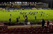 15 November 2020; Limerick captain Declan Hannon lifts the cup in front of the two teams in an empty stadium after the Munster GAA Hurling Senior Championship Final match between Limerick and Waterford at Semple Stadium in Thurles, Tipperary. Photo by Brendan Moran/Sportsfile