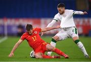 15 November 2020; Rhys Norrington-Davies of Wales in action against Matt Doherty of Republic of Ireland during the UEFA Nations League B match between Wales and Republic of Ireland at Cardiff City Stadium in Cardiff, Wales. Photo by Stephen McCarthy/Sportsfile