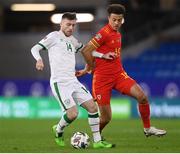 15 November 2020; Jack Byrne of Republic of Ireland in action against Ethan Ampadu of Wales during the UEFA Nations League B match between Wales and Republic of Ireland at Cardiff City Stadium in Cardiff, Wales. Photo by Stephen McCarthy/Sportsfile