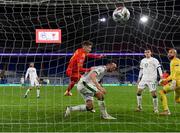 15 November 2020; David Brooks of Wales scores his side's goal despite the attention of of Shane Duffy of Republic of Ireland during the UEFA Nations League B match between Wales and Republic of Ireland at Cardiff City Stadium in Cardiff, Wales. Photo by Stephen McCarthy/Sportsfile