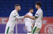 15 November 2020; Jack Byrne, left, comes on as a substitute for Republic of Ireland team-mate Robbie Brady during the UEFA Nations League B match between Wales and Republic of Ireland at Cardiff City Stadium in Cardiff, Wales. Photo by Stephen McCarthy/Sportsfile