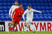 15 November 2020; Jack Byrne of Republic of Ireland in action against Tyler Roberts of Wales during the UEFA Nations League B match between Wales and Republic of Ireland at Cardiff City Stadium in Cardiff, Wales. Photo by Gareth Everett/Sportsfile