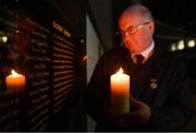 16 November 2020; Uachtarán CLG John Horan lights a candle at the Bloody Sunday memorial in Croke Park. In lieu of a larger commemorative event at Croke Park, the GAA is encouraging members, supporters and the wider public to light a candle at dusk this Saturday 21 November, remembering the 14 lives lost that day 100 years ago. Photo by Brendan Moran/Sportsfile