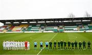 15 November 2020; Iceland and Republic of Ireland players line up prior to the UEFA European U21 Championship Qualifier match between Republic of Ireland and Iceland at Tallaght Stadium in Dublin.  Photo by Harry Murphy/Sportsfile