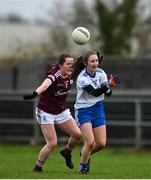 15 November 2020; Rosemary Courtney of Monaghan in action against Nicola Ward of Galway during the TG4 All-Ireland Senior Ladies Football Championship Round 3 match between Galway and Monaghan at Páirc Seán Mac Diarmada in Carrick-on-Shannon, Leitrim. Photo by Sam Barnes/Sportsfile