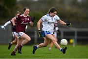 15 November 2020; Shauna Coyle of Monaghan in action against Nicola Ward of Galway during the TG4 All-Ireland Senior Ladies Football Championship Round 3 match between Galway and Monaghan at Páirc Seán Mac Diarmada in Carrick-on-Shannon, Leitrim. Photo by Sam Barnes/Sportsfile