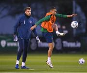 16 November 2020; Graham Burke, right, and Mark Travers during a Republic of Ireland training session at FAI National Training Centre in Abbotstown, Dublin. Photo by Stephen McCarthy/Sportsfile