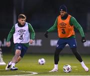 16 November 2020; Cyrus Christie, right, and Ryan Manning during a Republic of Ireland training session at FAI National Training Centre in Abbotstown, Dublin. Photo by Stephen McCarthy/Sportsfile
