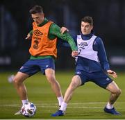 16 November 2020; Ciaran Clark and Darragh Lenihan, right, during a Republic of Ireland training session at FAI National Training Centre in Abbotstown, Dublin. Photo by Stephen McCarthy/Sportsfile