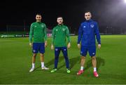 16 November 2020; Shamrock Rovers players, from left, Graham Burke, Jack Byrne and Aaron McEneff during a Republic of Ireland training session at the FAI National Training Centre in Abbotstown, Dublin. Photo by Stephen McCarthy/Sportsfile