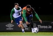 16 November 2020; Cyrus Christie, right, and Josh Cullen during a Republic of Ireland training session at the FAI National Training Centre in Abbotstown, Dublin. Photo by Stephen McCarthy/Sportsfile
