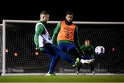 16 November 2020; Jack Byrne, left, and Cyrus Christie during a Republic of Ireland training session at the FAI National Training Centre in Abbotstown, Dublin. Photo by Stephen McCarthy/Sportsfile