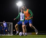 16 November 2020; Ciaran Clark, right, and James Collins during a Republic of Ireland training session at the FAI National Training Centre in Abbotstown, Dublin. Photo by Stephen McCarthy/Sportsfile