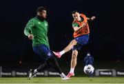 16 November 2020; Aaron McEneff, right, and Cyrus Christie during a Republic of Ireland training session at the FAI National Training Centre in Abbotstown, Dublin. Photo by Stephen McCarthy/Sportsfile
