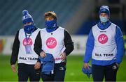 16 November 2020; Leinster academy players, and members of the ball team, from left, Max O'Reilly, Martin Moloney and Joe McCarthy during the Guinness PRO14 match between Leinster and Edinburgh at RDS Arena in Dublin. Photo by Ramsey Cardy/Sportsfile