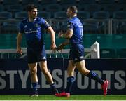 16 November 2020; Dave Kearney, right, of Leinster celebrates after scoring his side's first try with Jimmy O'Brien during the Guinness PRO14 match between Leinster and Edinburgh at the RDS Arena in Dublin. Photo by Harry Murphy/Sportsfile