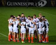 16 November 2020; The Edinburgh team huddle ahead of the Guinness PRO14 match between Leinster and Edinburgh at RDS Arena in Dublin. Photo by Ramsey Cardy/Sportsfile